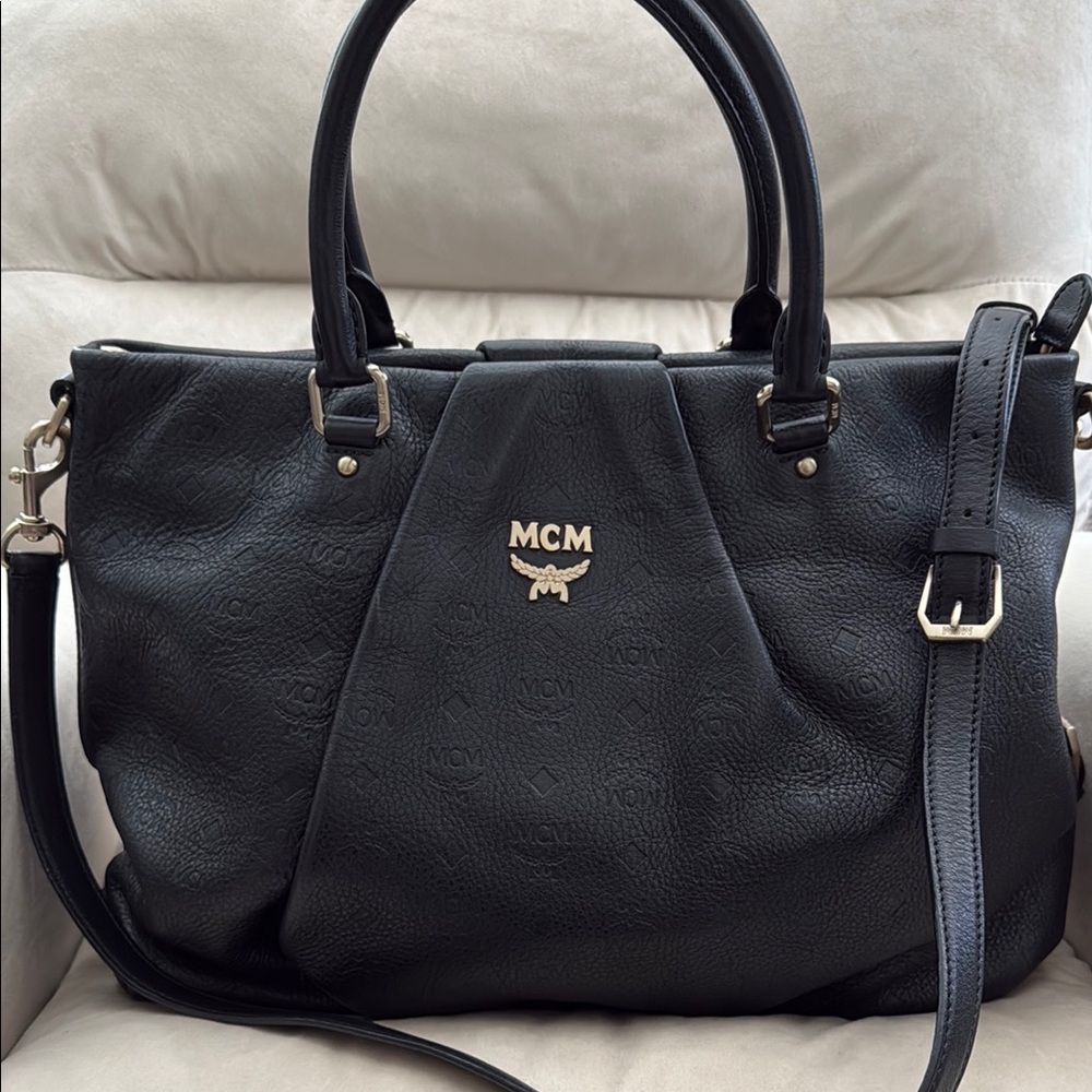 MCM Black Satchel Bag with Leather Trim and Minimalist Design